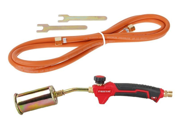 hořák PB opalovací, hadice 3m, regulátor tlaku, kulatý O12mm, na trubky 15mm, plochý 17mm/380mm (2)